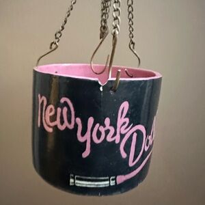 New York Dolls / Black and Pink Hanging Planter/ has a chip flaw / pre-loved